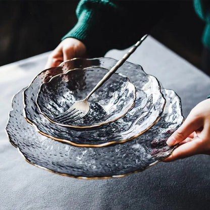 3Pc Irregular Shape Glass Salad  Plate Set
