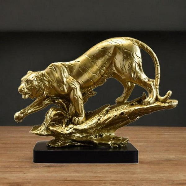Resin Figurine Golden Tiger Statue for Tabletop Decor