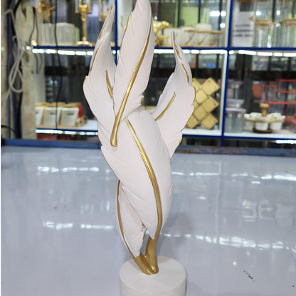 White and Gold Resin Feather Art Ornament
