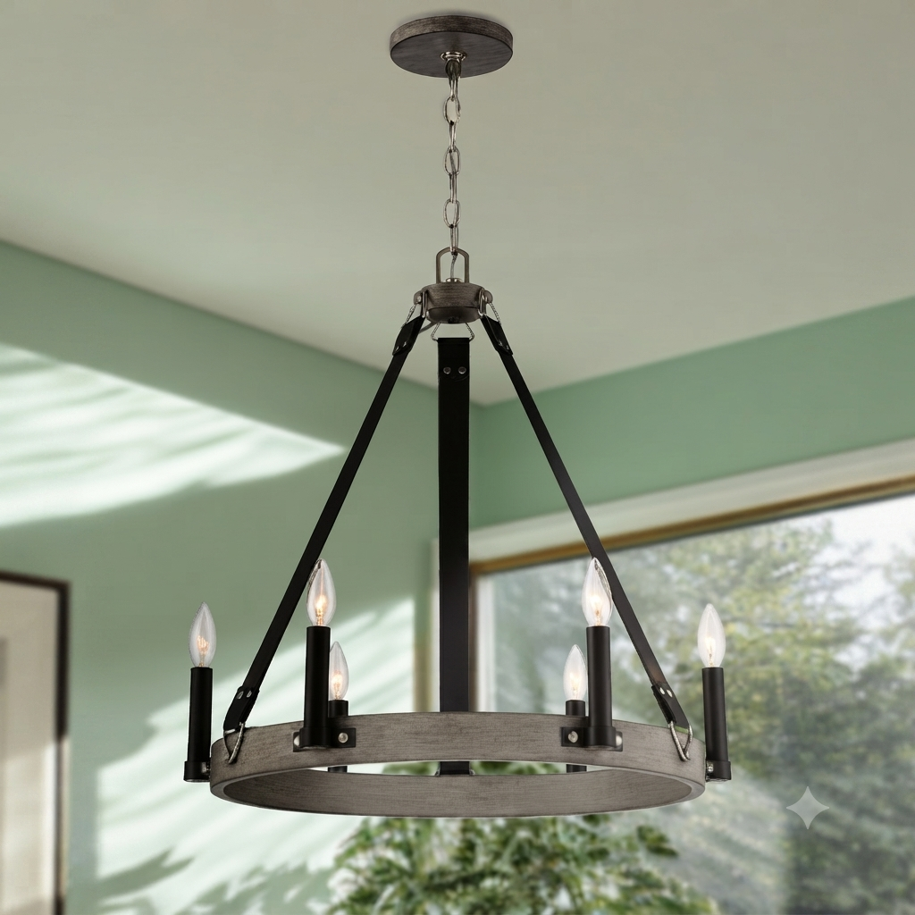5 Light Round Wheel Metallic  Chandelier with bulbs