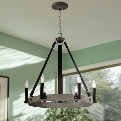 5 Light Round Wheel Metallic  Chandelier with bulbs