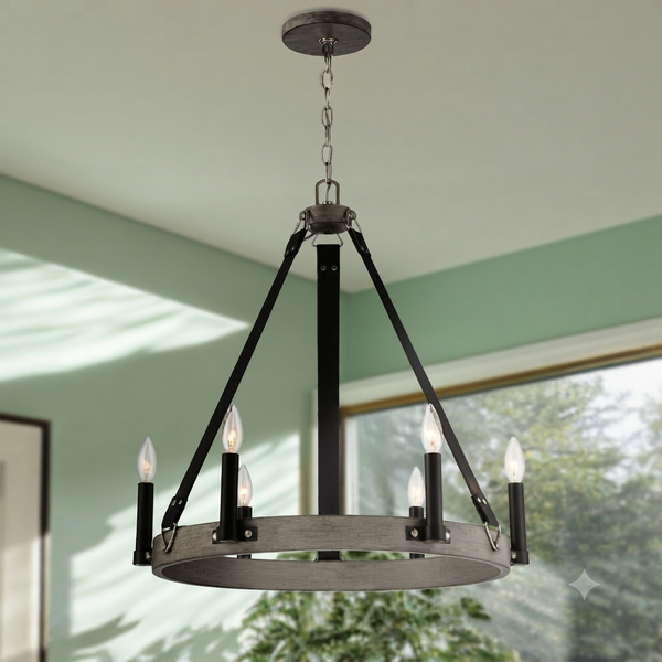 5 Light Round Wheel Metallic  Chandelier with bulbs