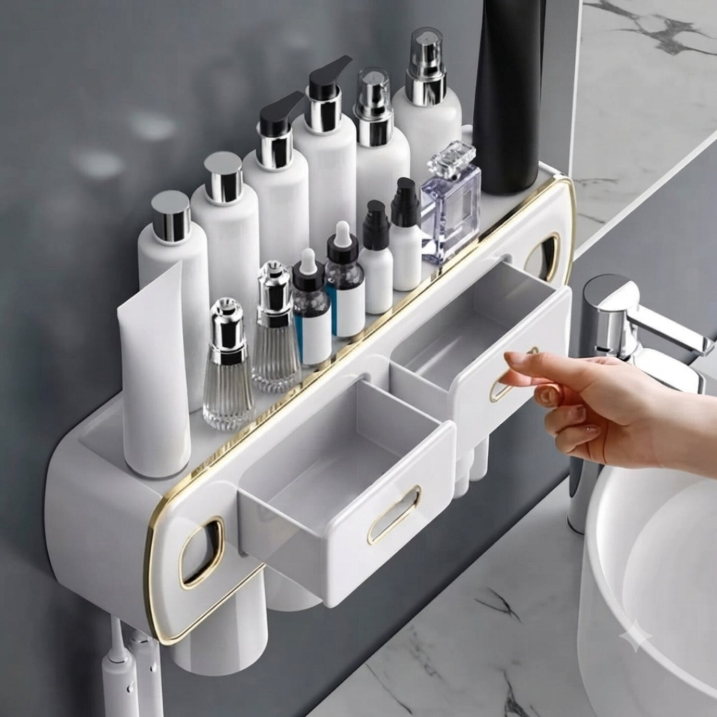 Wall Mounted Bathroom Organizer with Toothpaste and Toothbrush Holder