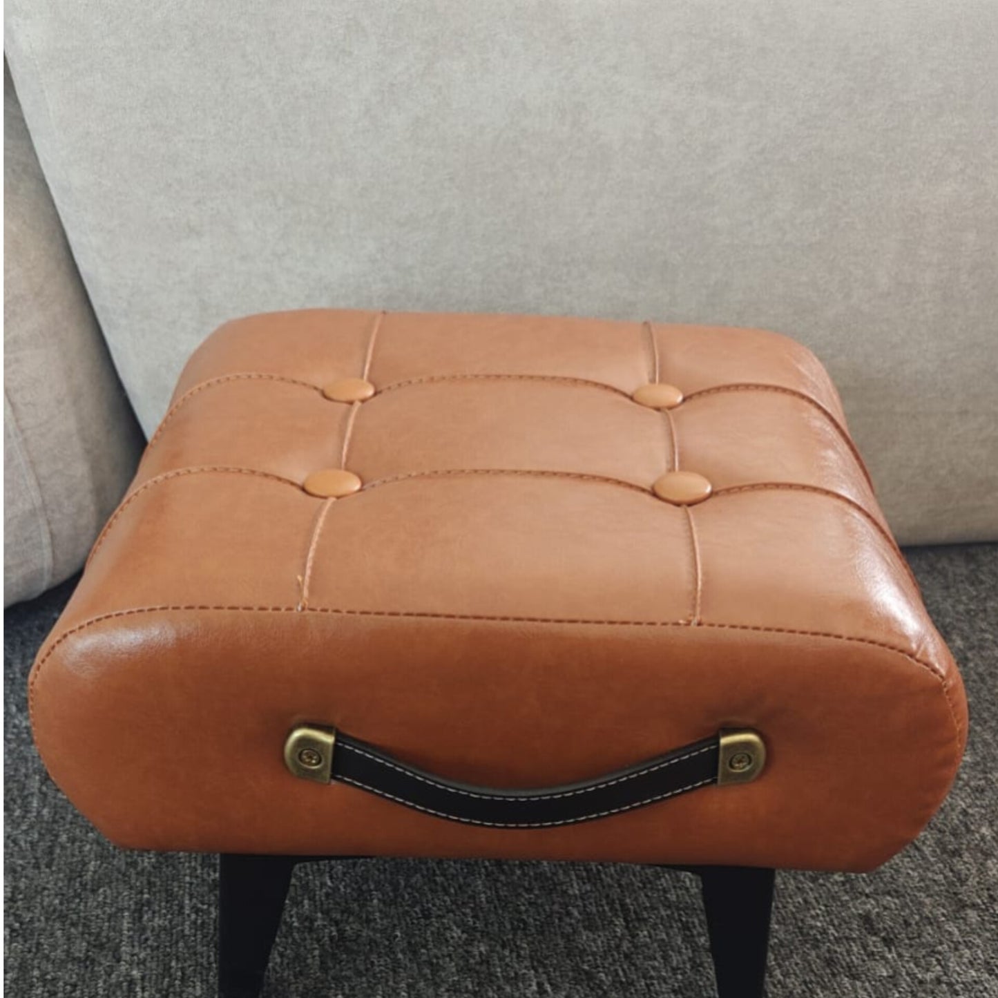 Foot Rest Pu Leather  Ottoman with Handle