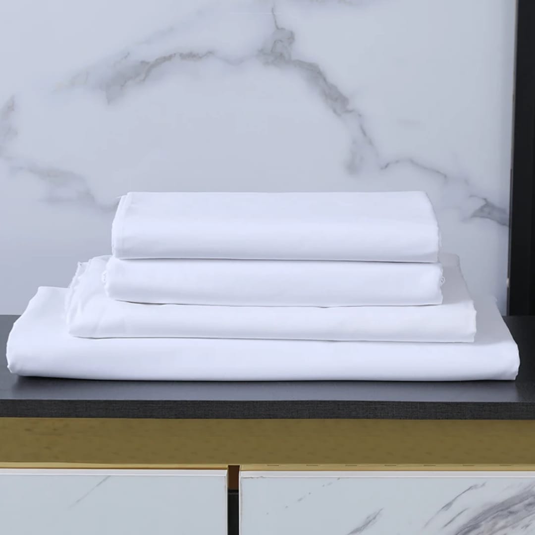 Cotton White Plain Bedsheet Set