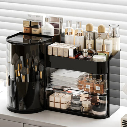 Cosmetic Organizer Rack With Tray And Rotating Holder