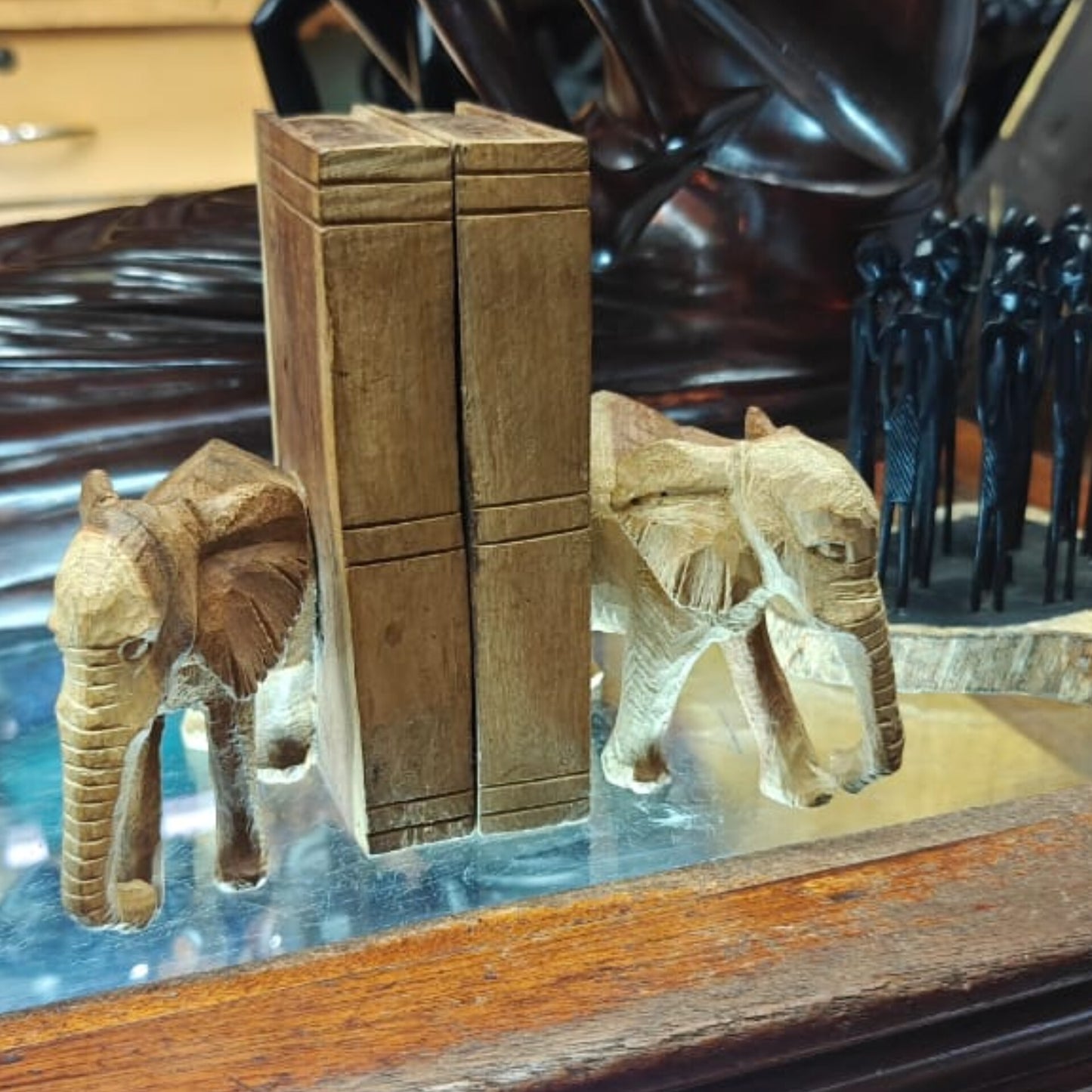 Rustic Rosewood Elephant Bookends Set of 2