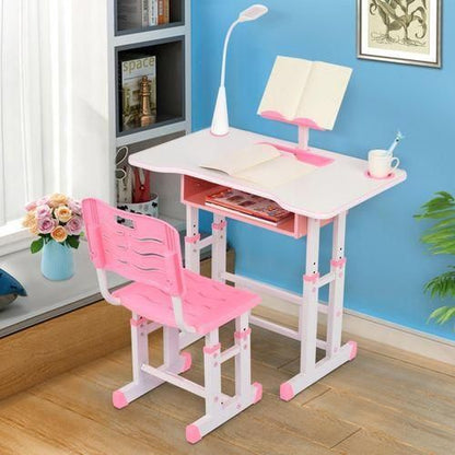 Kids Study Desk and Chair Set with LED Lamp