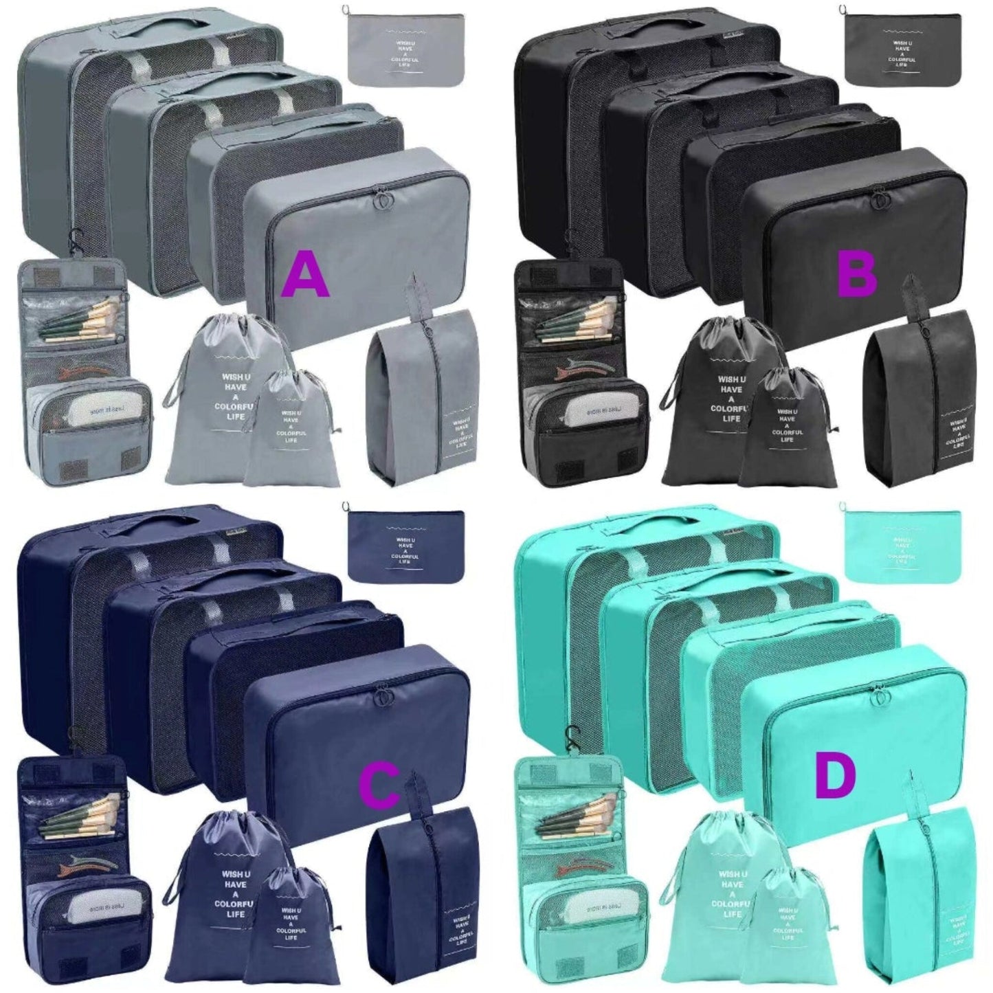 9 Piece Luggage Travel Suitacase Organizer and Packing Cube Set
