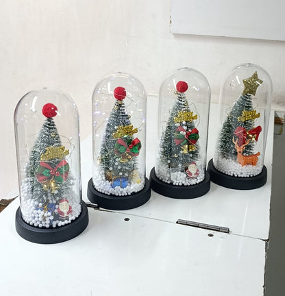 Christmas Table Tree with Glass Dome and  LED Decor
