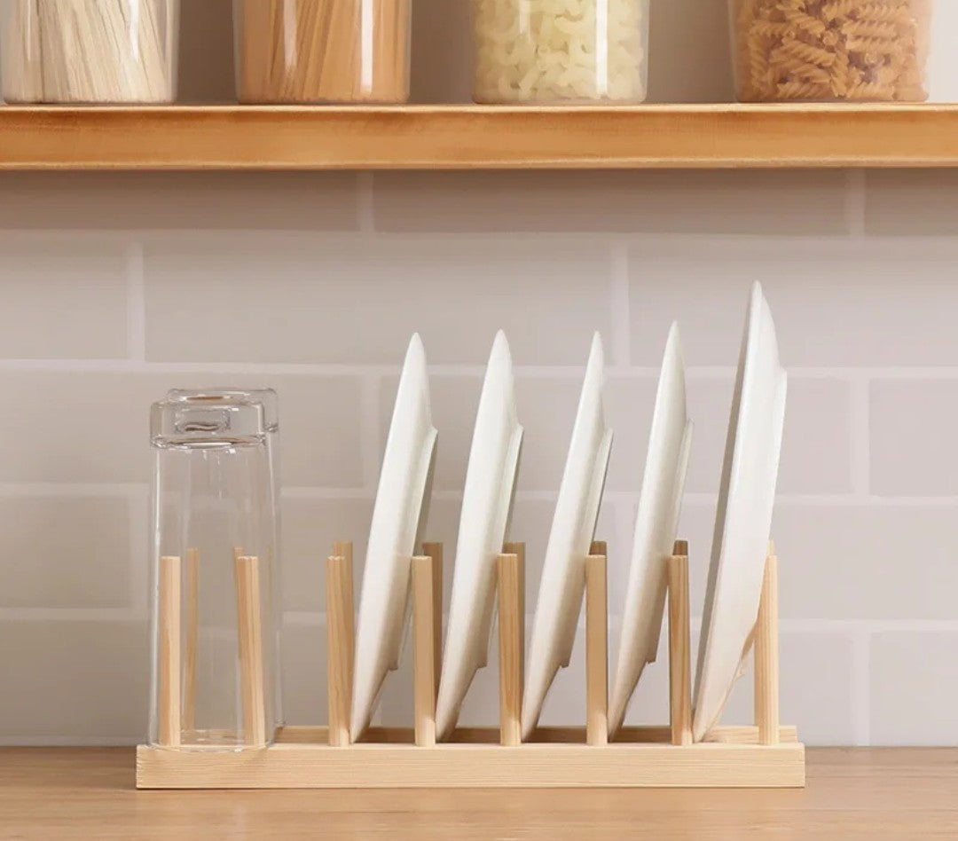 6 Slot Bamboo Plate Rack