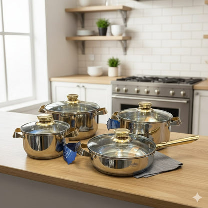8pcs Stainless Steel Cookware With Gold Handles