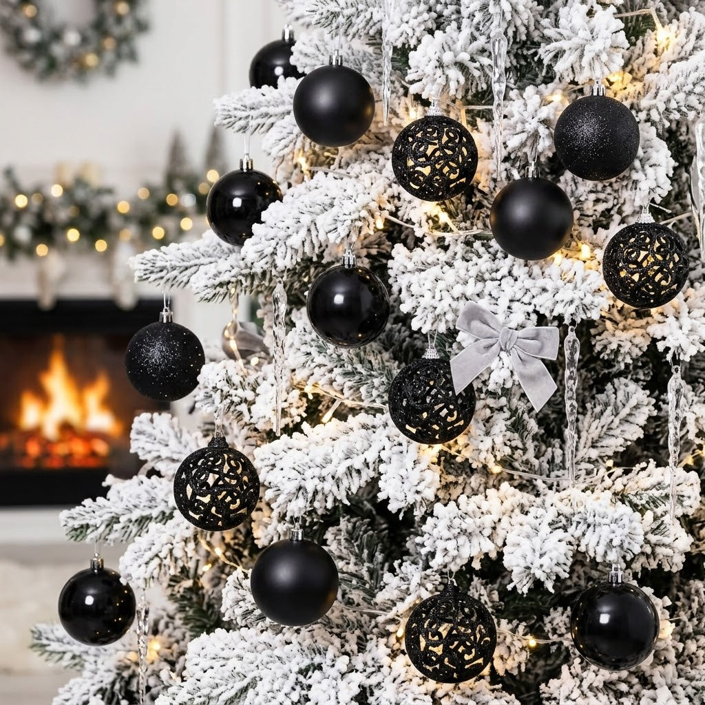 100Pc  Black Christmas Tree Decor Balls Set