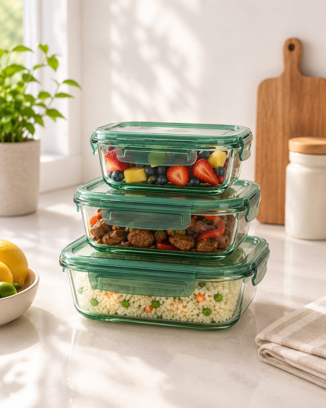 3 Piece Glass Food Container Set