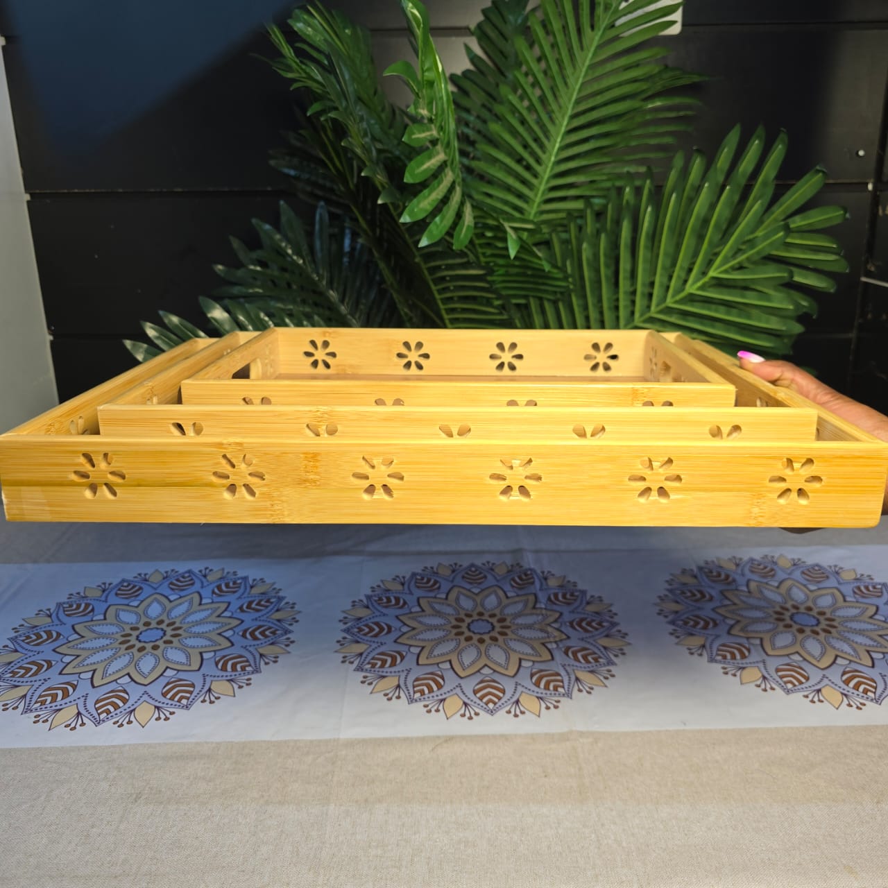 3Pc  bamboo trays  set