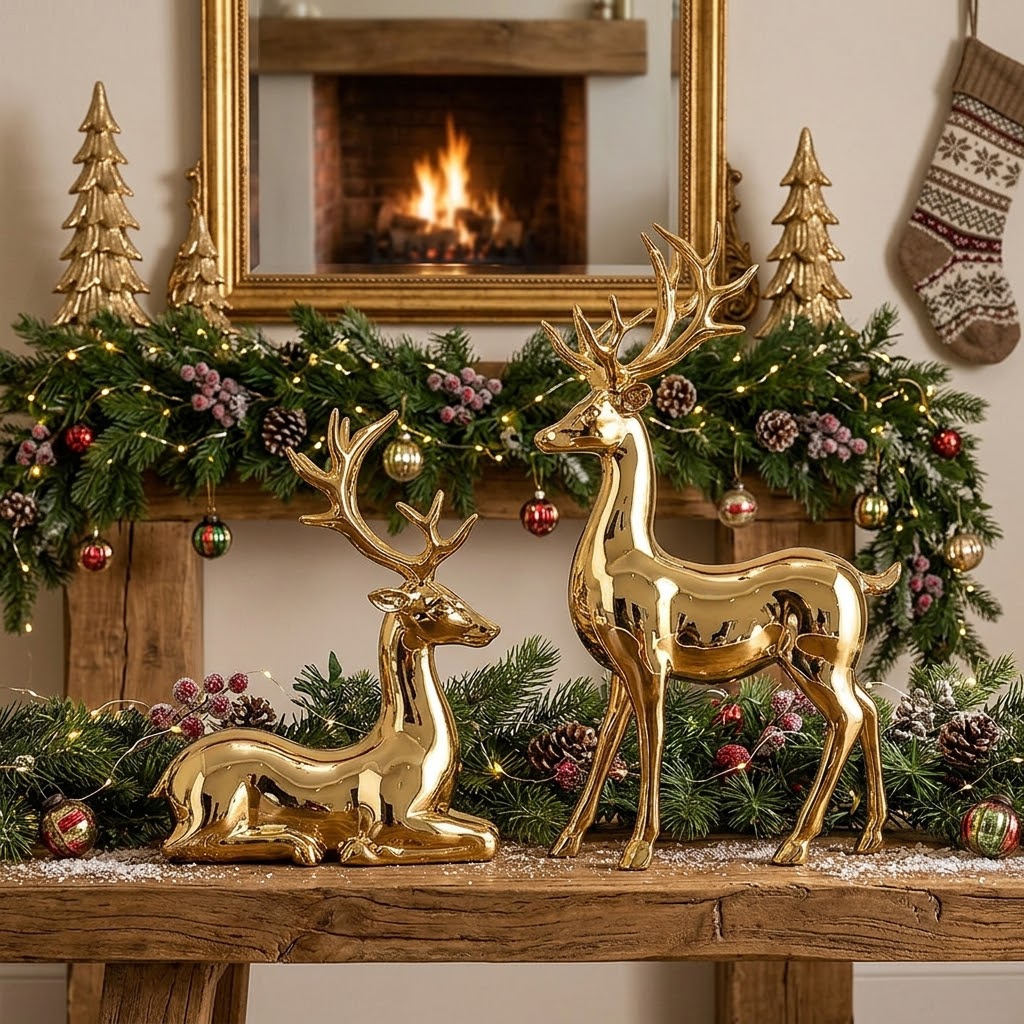 2pcs Christmas Reindeer Figurines Decor Set