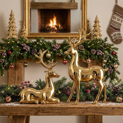 2pcs Christmas Reindeer Figurines Decor Set