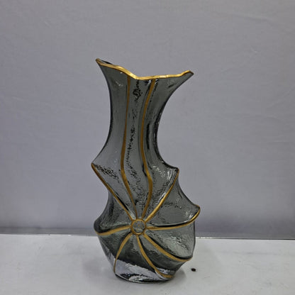 Sculpted Golden Glass Flower Vase