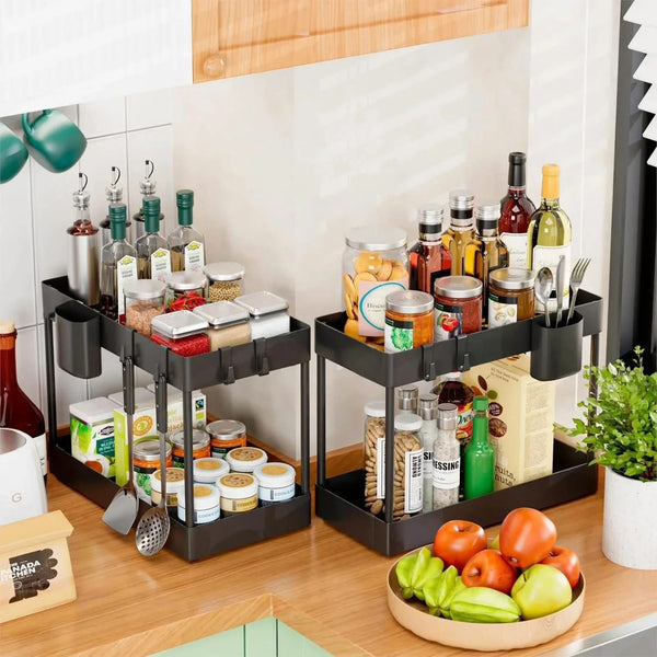 2 Tier Carbon Steel Under Sink Organizer Rack