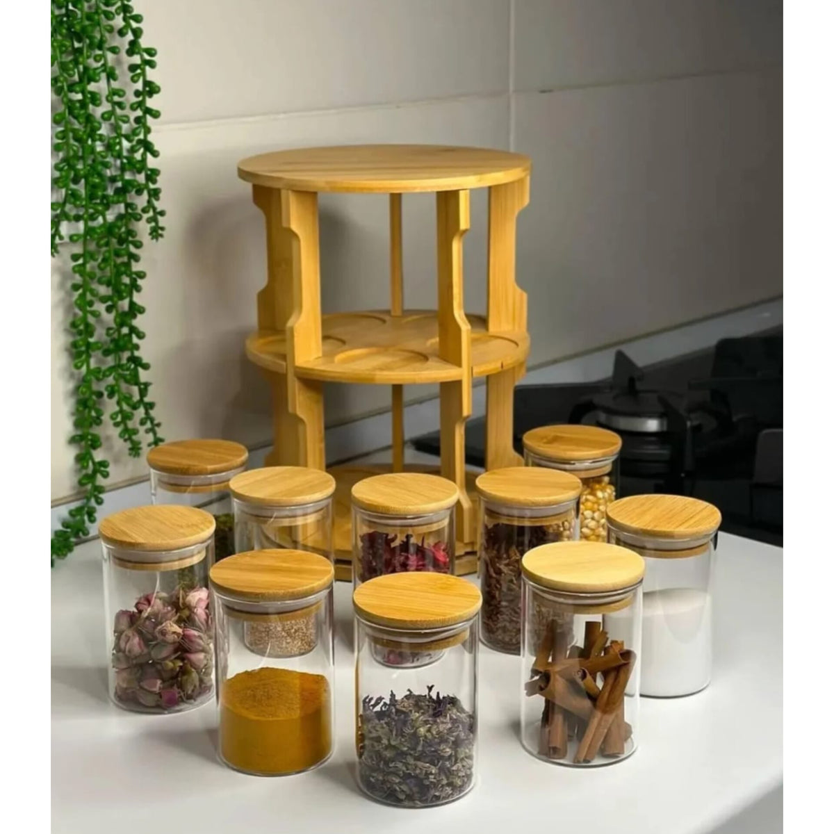 Tabletop Rotating Rack Rotating spice bamboo tabletop rack – GEM HOME