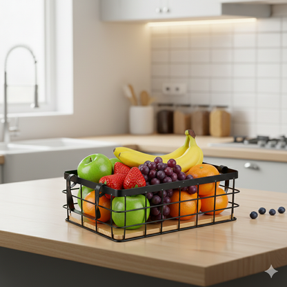 Iron Pantry Basket with Bamboo Base