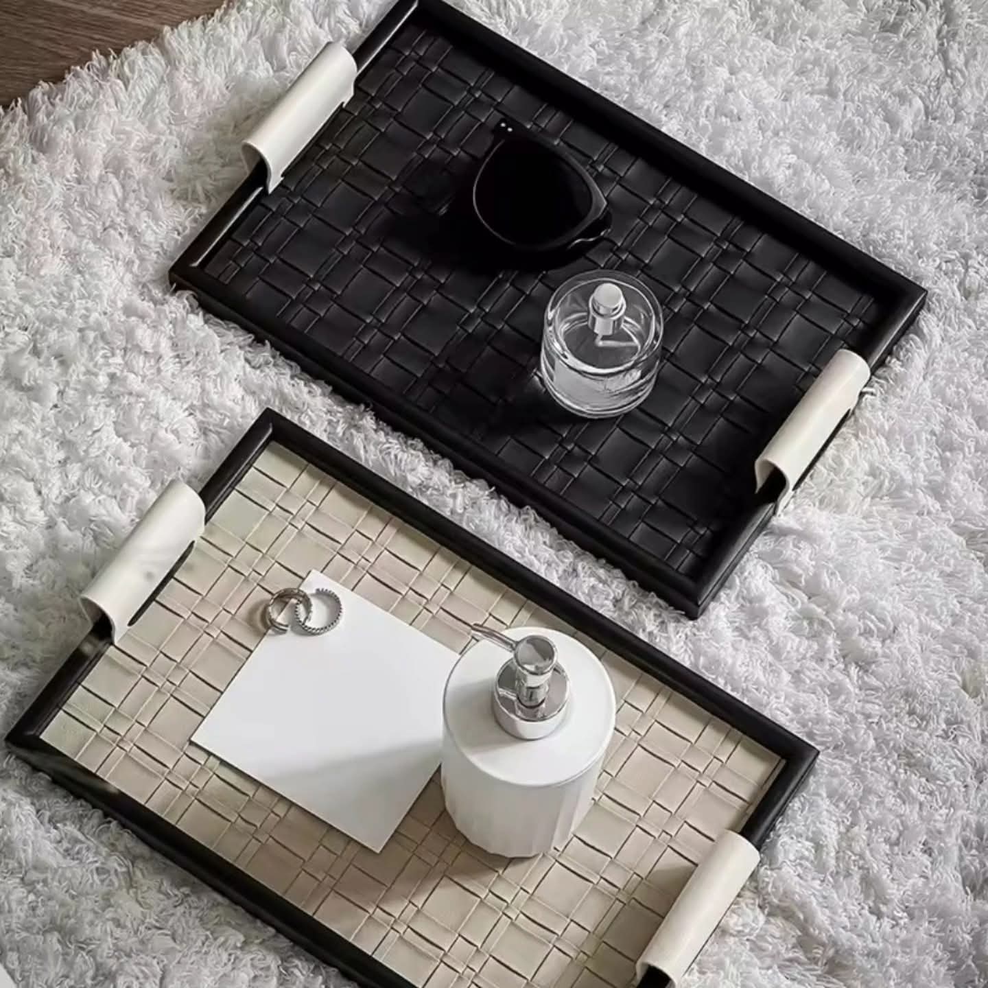 Wooden Faux Leather Vanity Tray