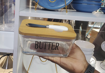 Transparent glass butter dish
