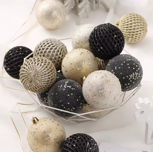 8Cm 12Pc Black Gold Christmas balls