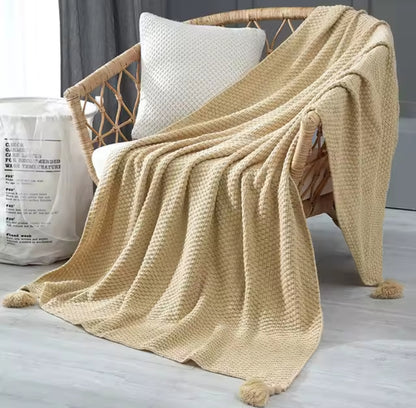 Knitted  Throw Blanket with Tassels