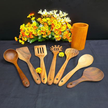 8 Piece Wooden Cooking  Spoon Set
