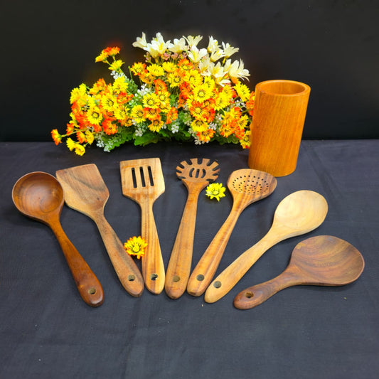 8 Piece Wooden Cooking  Spoon Set