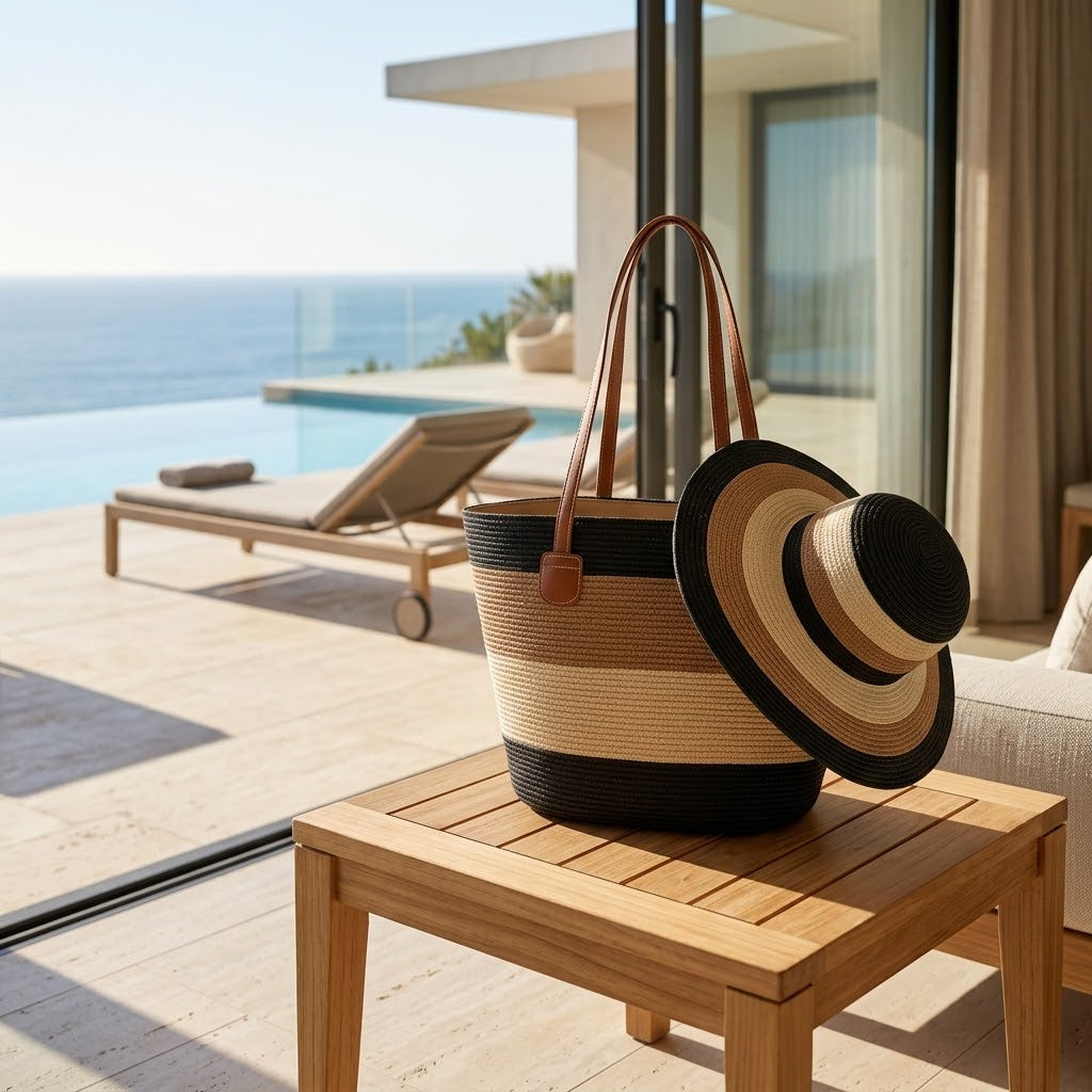 Summer Straw Bag and Beach Hat