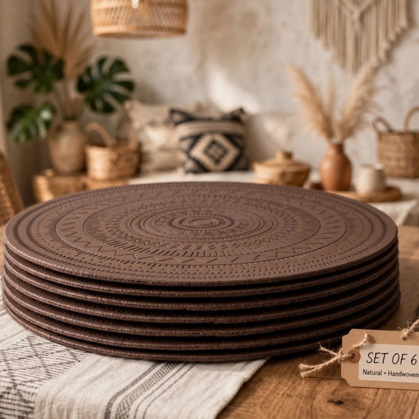 6pcs Embossed PU leather Round Placemats
