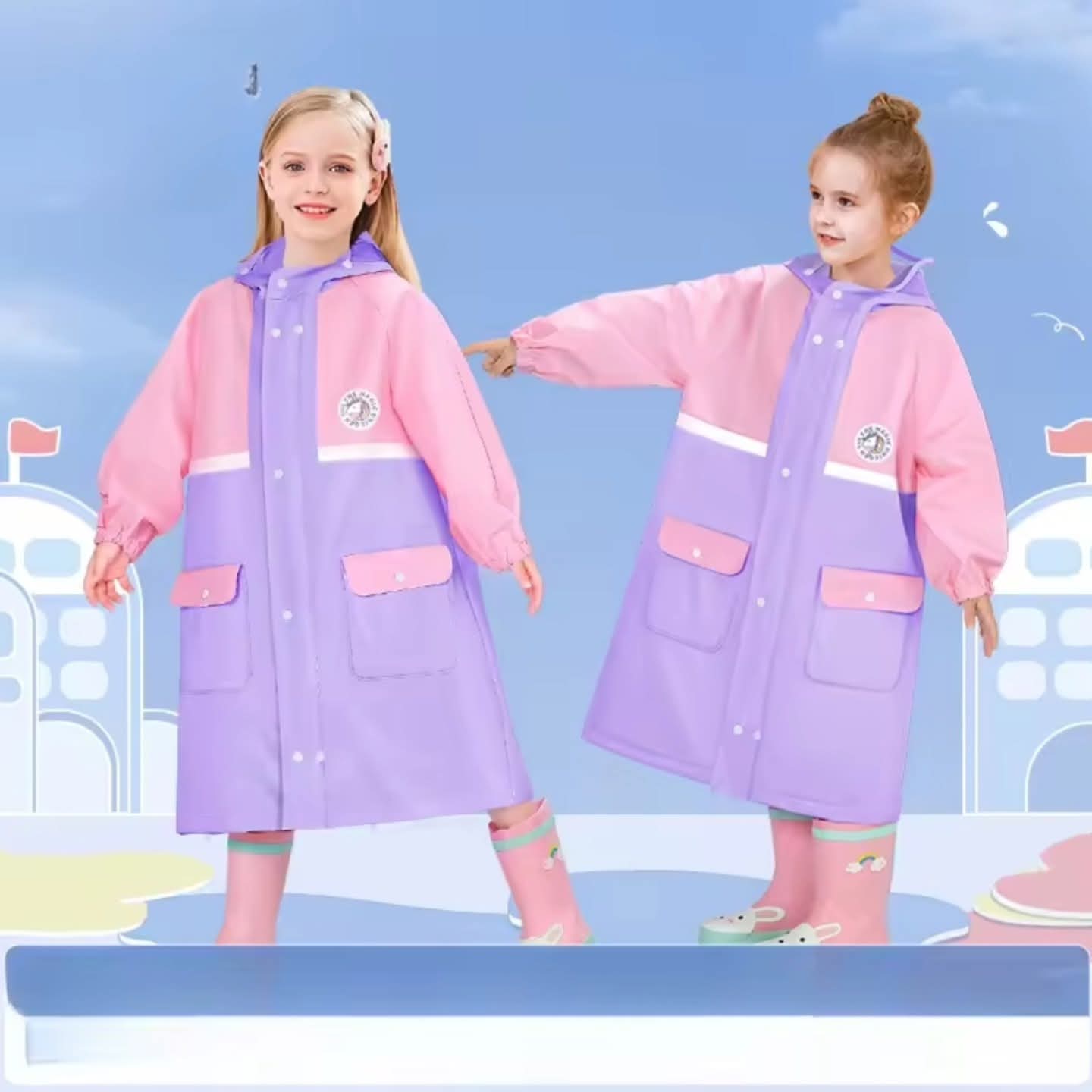 Kids Raincoat with Wide Brim Hat