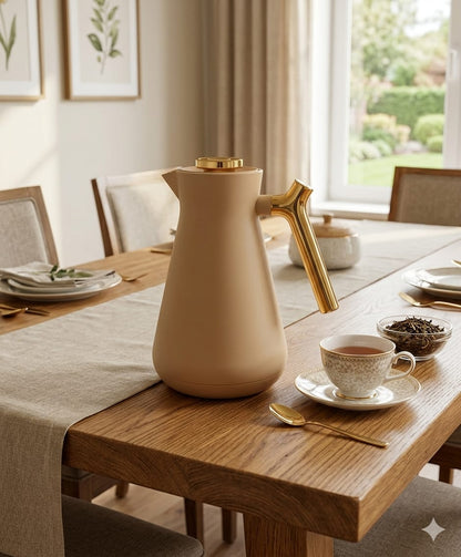 Matte Grey Vacuum Flask with Gold Handle