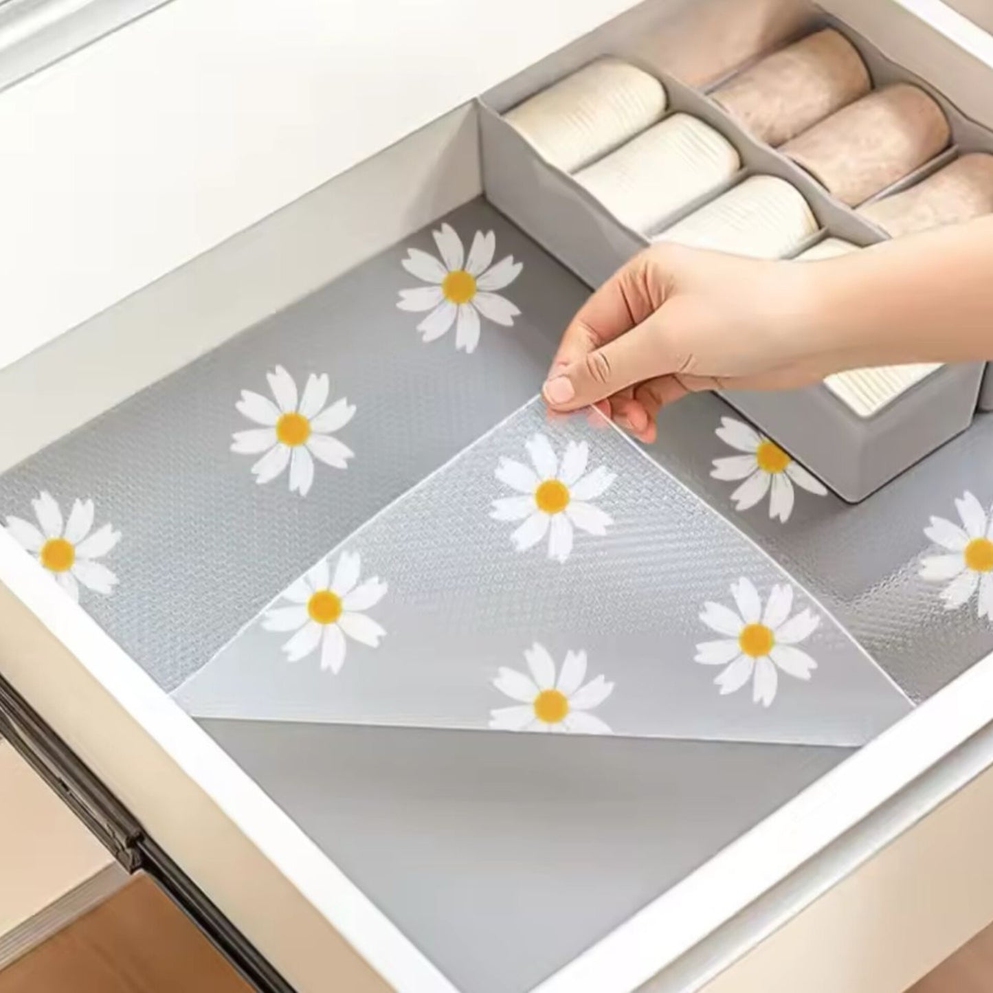 Floral drawer cabinet liner