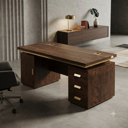 1.4M Dark Wood Office Desk with Three Drawers