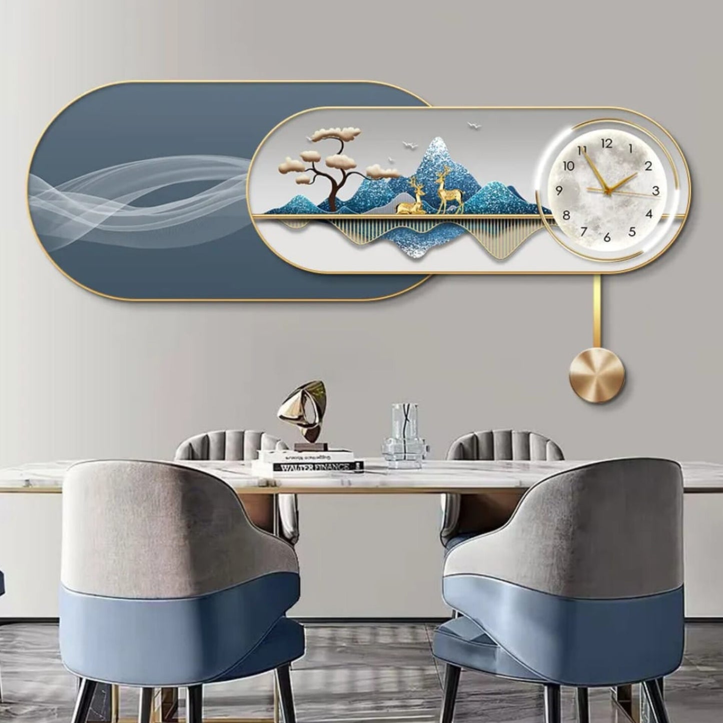 Abstract Wall Art Mural with Integrated Pendulum Clock
