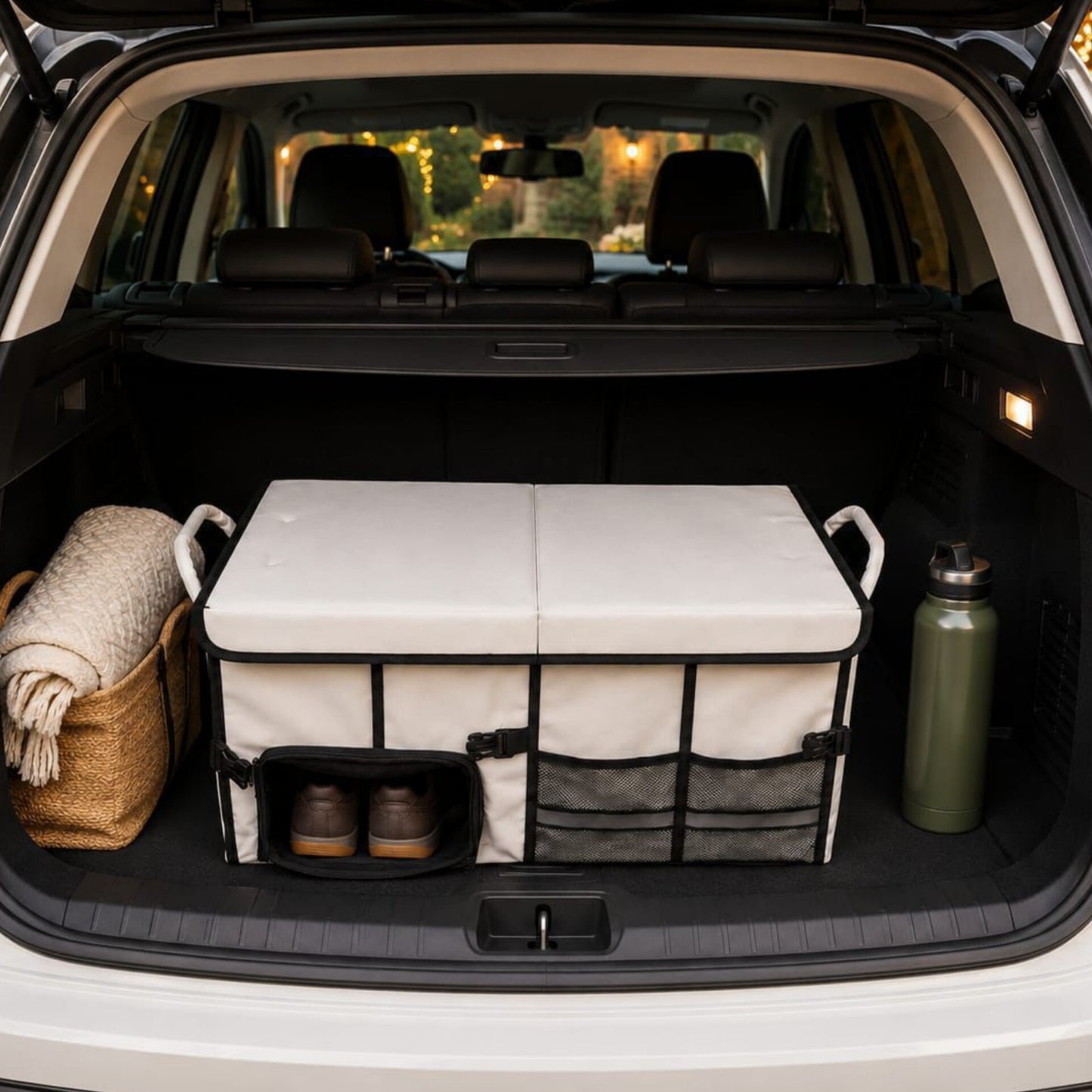 Car Trunk Foldable Storage Box with Shoe Compartment
