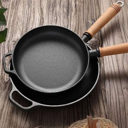 Thickened Cast Iron Frying Pan With Bamboo Lid