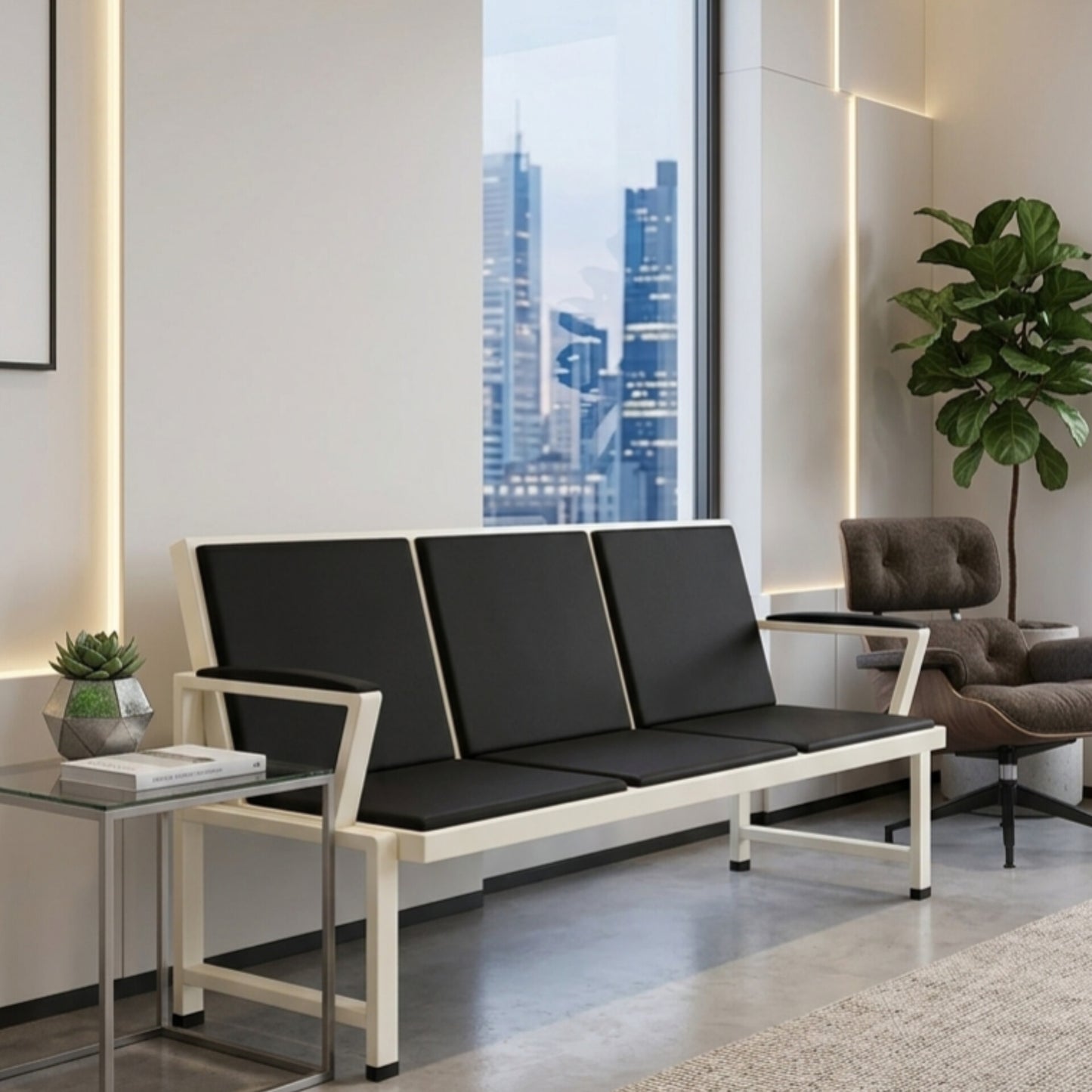 3 Seater PU Leather Waiting Bench