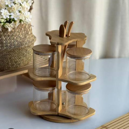 6pcs Rotating Spice Jar Set with Wooden Stand