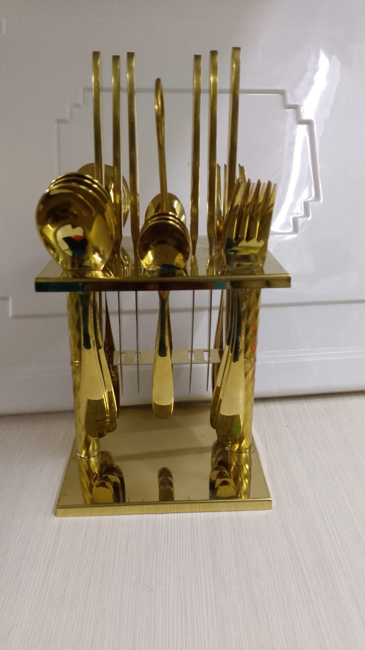 24Pc square gold cutlery set