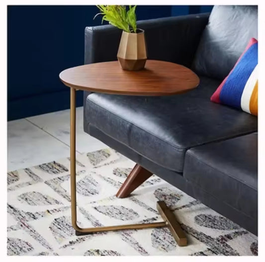 Mid-Century Modern C-Shaped Side Table with Wood Top