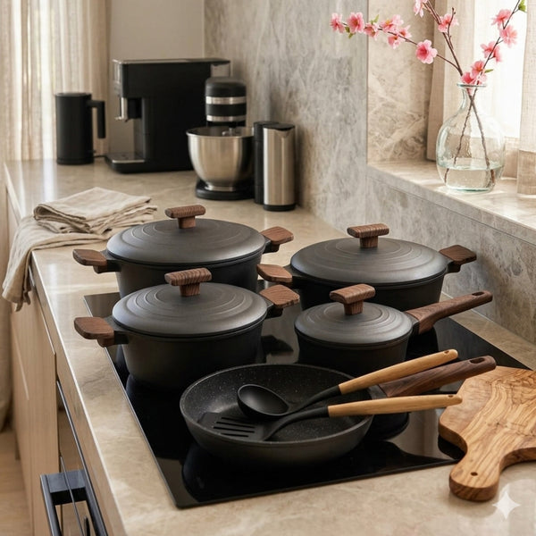 15pcs Cookware Pot and Pan Set with Aluminium Lids