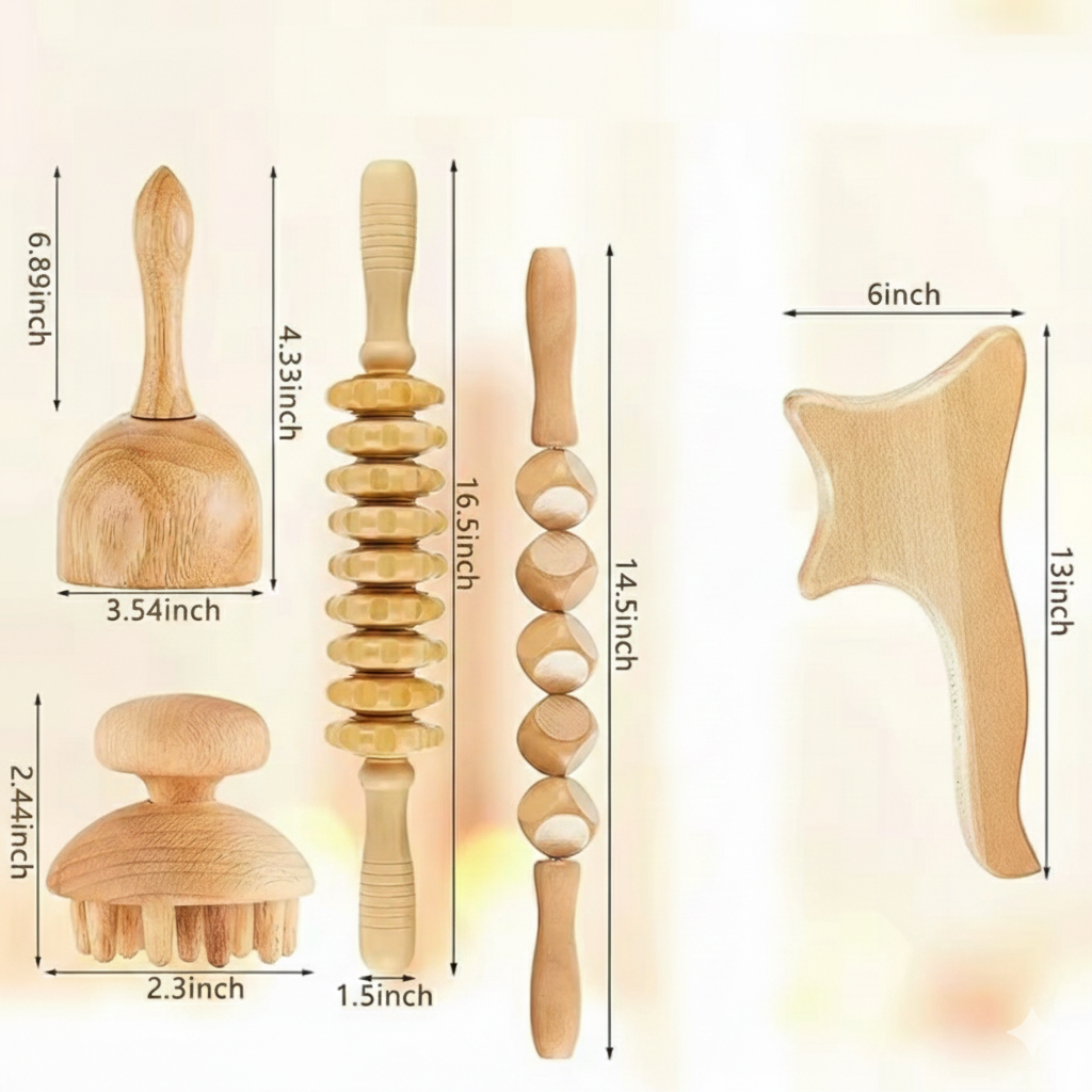 5 in 1 Wooden Massage Sticks Maderotherapy Massage Set