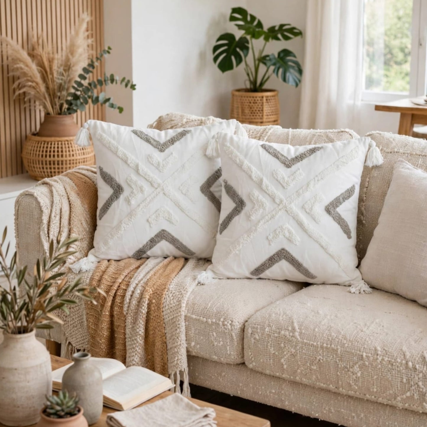 Boho Tufted Decorative Throw Pillow Case