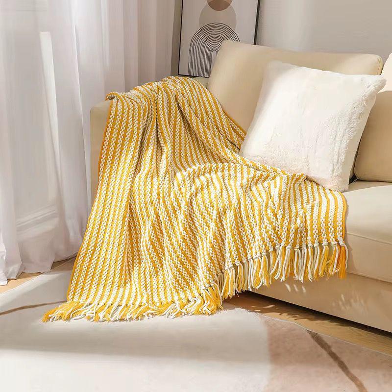 Bohemian Striped Knit Throw Blanket