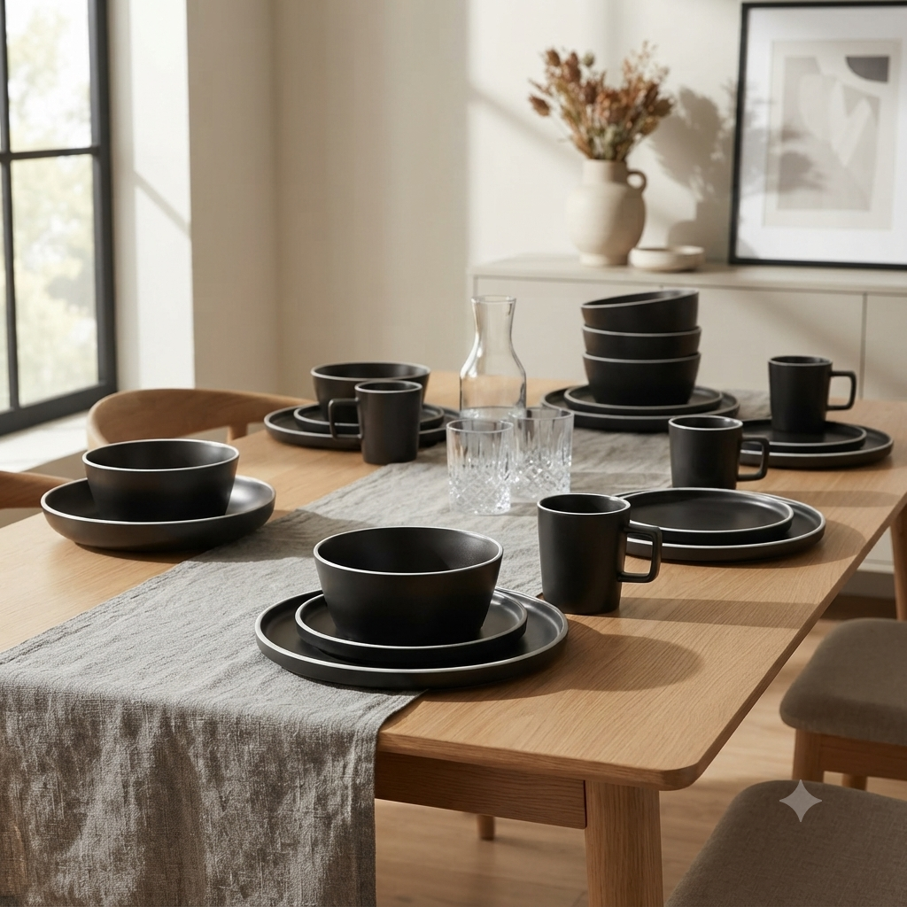 24Pc Matte Black Dinner Set
