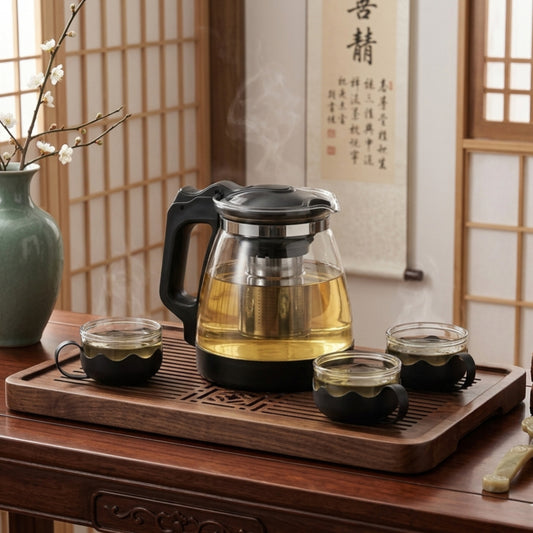 Glass Tea Kettle and Four Cup Serving Set
